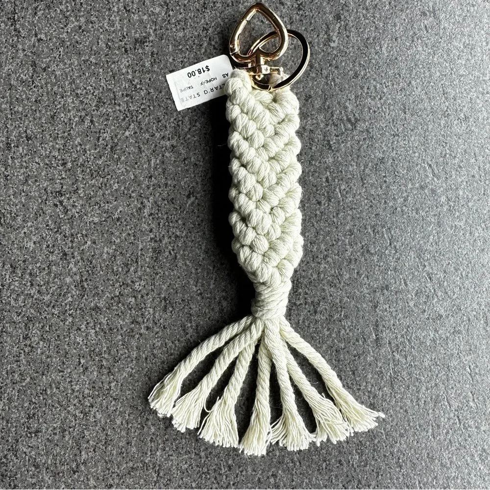 NWT Altar'd State Ivory Cream Macrame Braided Keychain 7.5